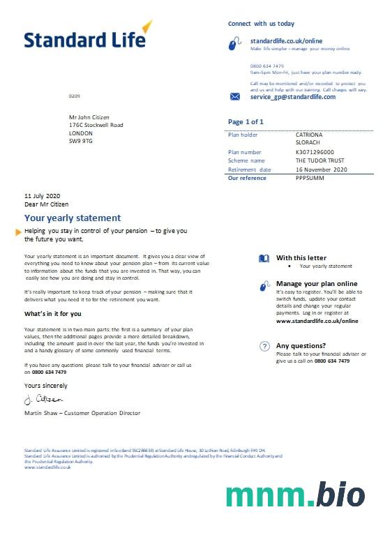 United Kingdom Standard Life rachunek za media szablon w formacie Word i PDF